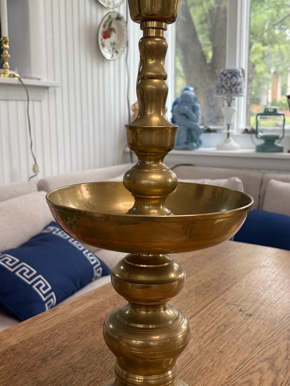 Source Unknown Gold Brass Pedestal Bowl Candle Holder- HUGE!